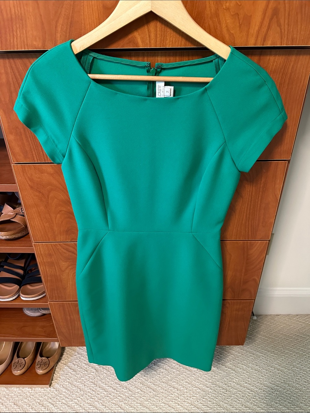 J. Crew Emerald Green Cap-Sleeve Sheath Dress